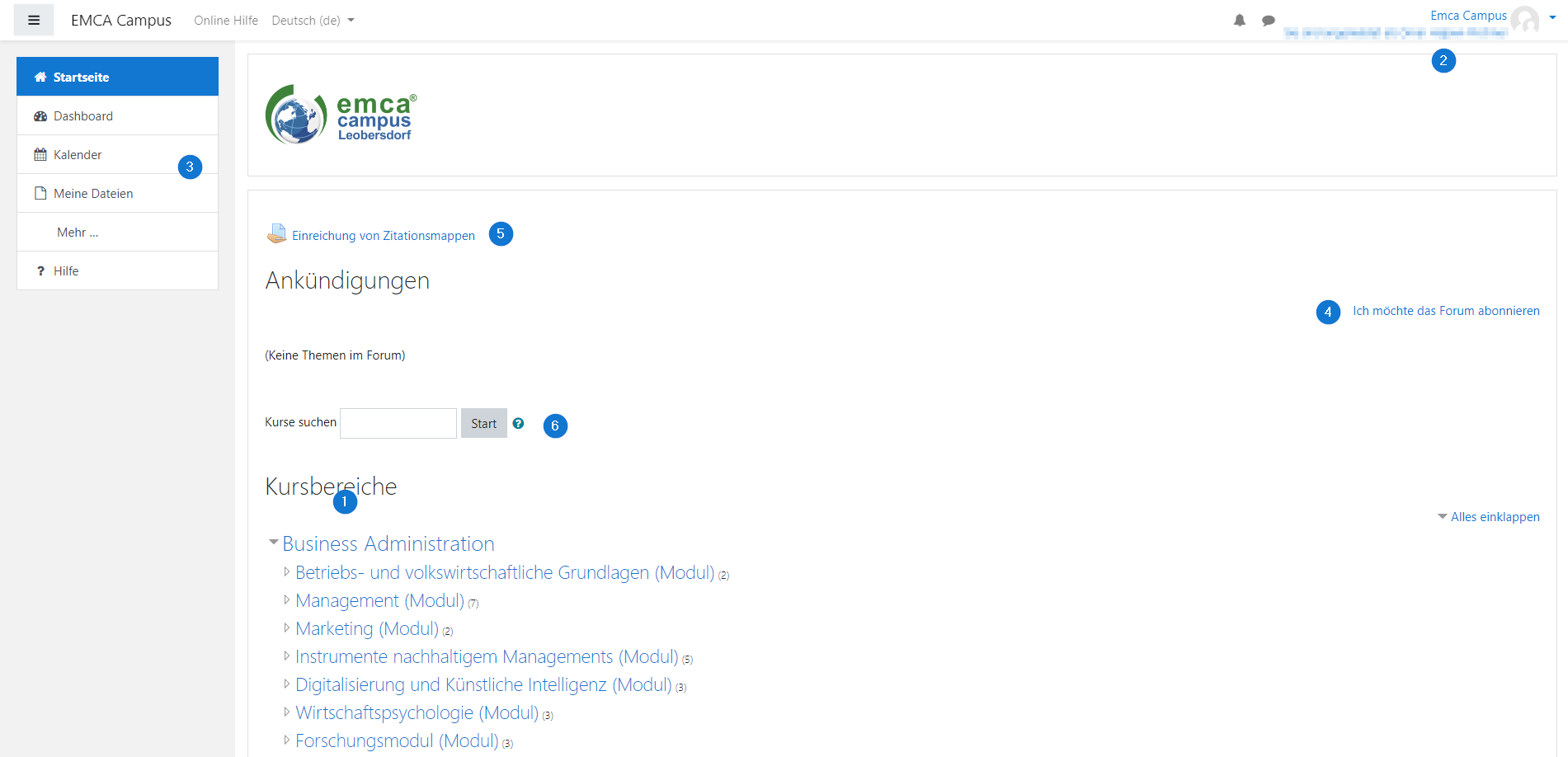 Moodle Hilfe Startseite